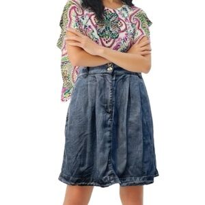 ZARA Y2K Pleated Jean Chambray Skirt Size XS